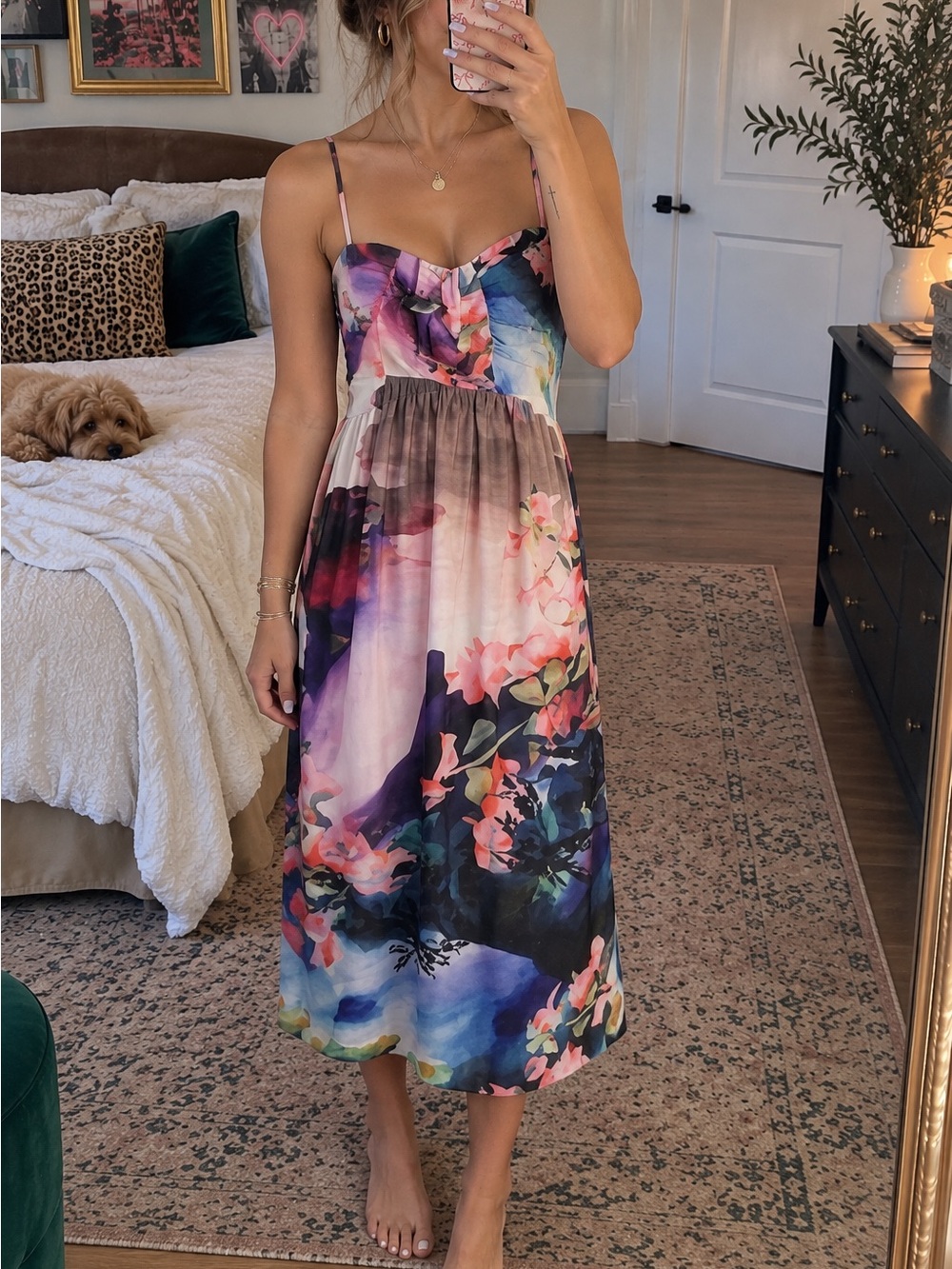 Corey Lynn Calter Multicolor Floral Watercolor Midi Dress